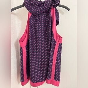 Very cute and chic Marc Jacobs satin top bright pink and navy blue pattern.
